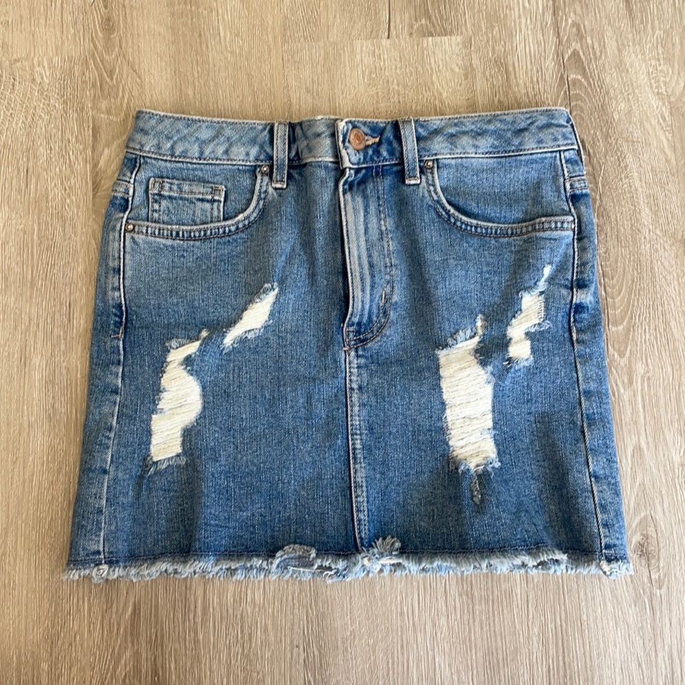 Distressed denim skirt, size 25